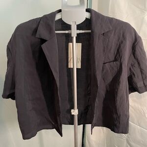 Zara black crop button up blouse size medium‎ NWT